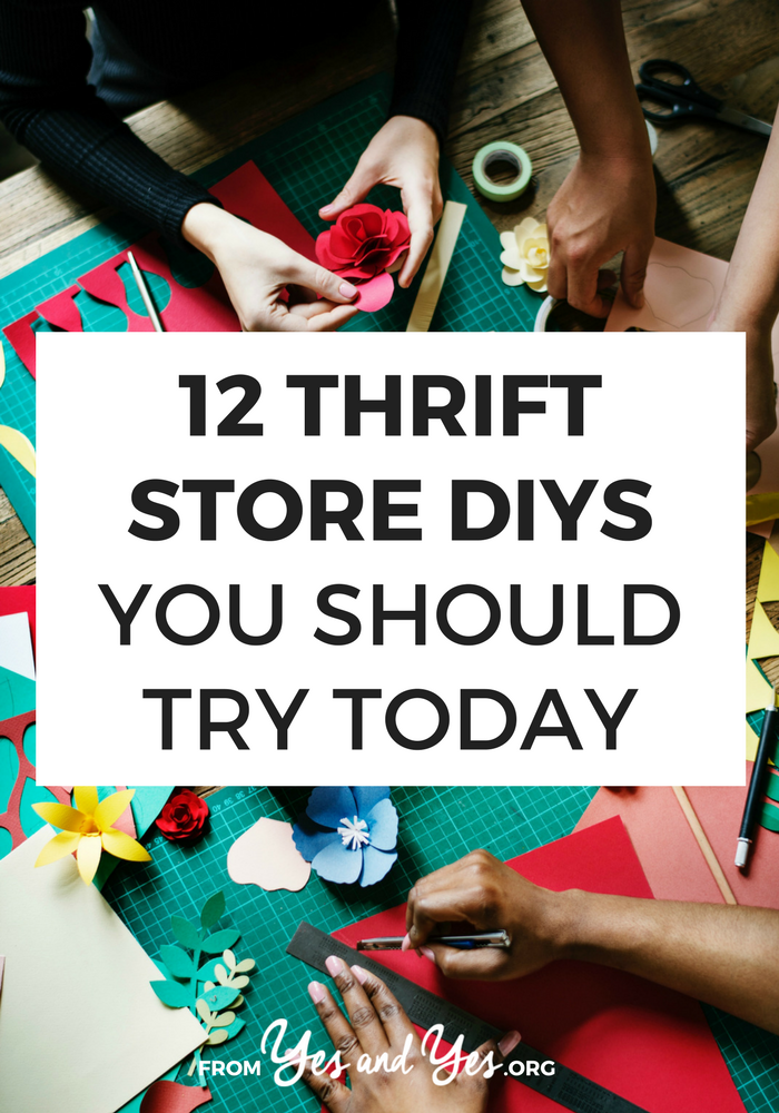 Looking for clever, cheap thrift store DIYs? Click through for DIY ideas for four things you can always find at thrift stores for cheap: hardcover books, vinyl records, silk scarves, and dishes!