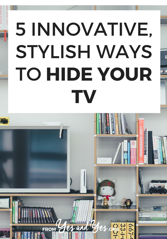 Want to hide your tv without getting one of those huge, room-dominating cupboard things? Click through for tons of great ideas! // yesandyes.org